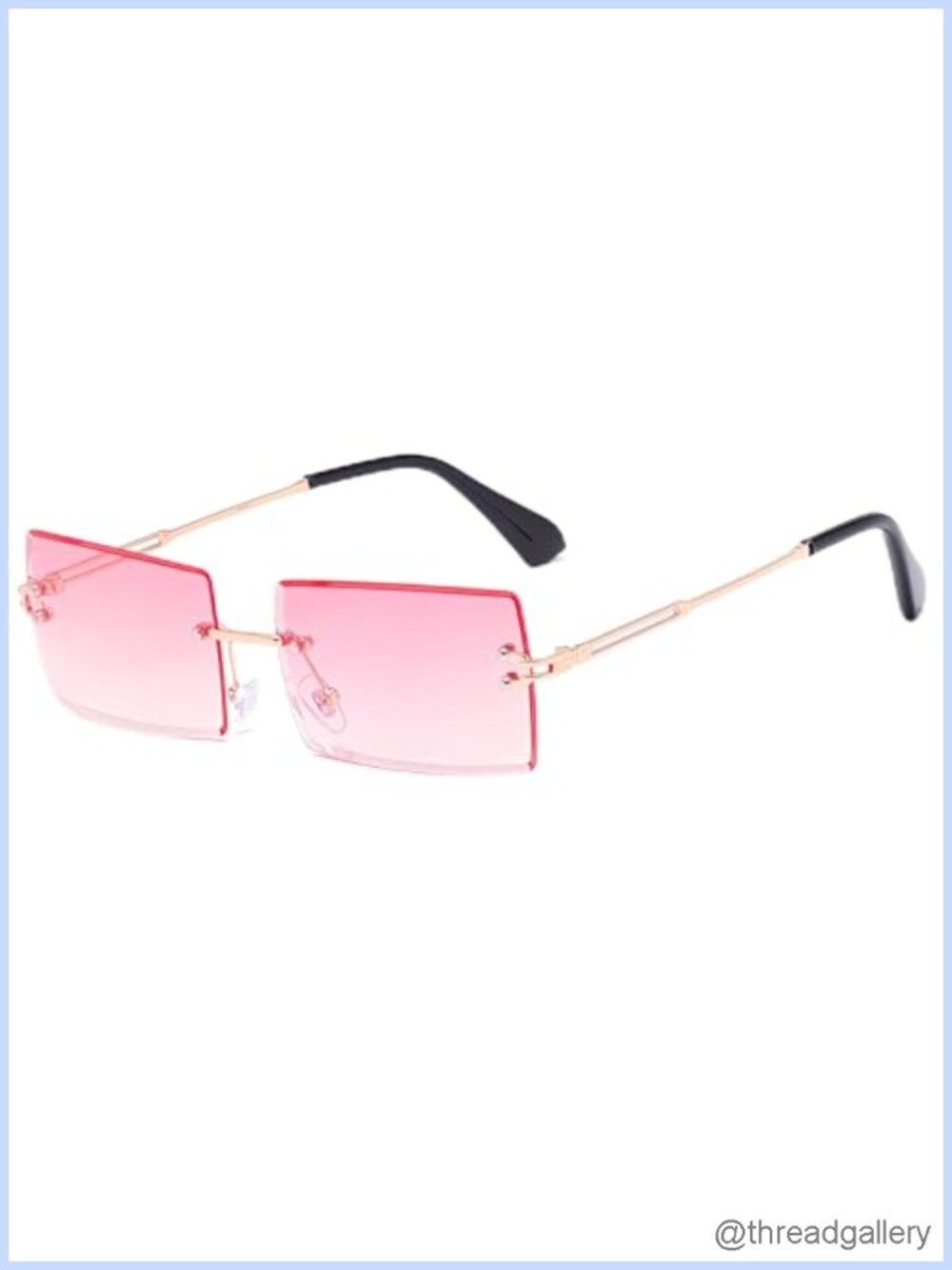 Retro Rimless Rectangle Sunglasses Square Metal Frame UV400 Unisex